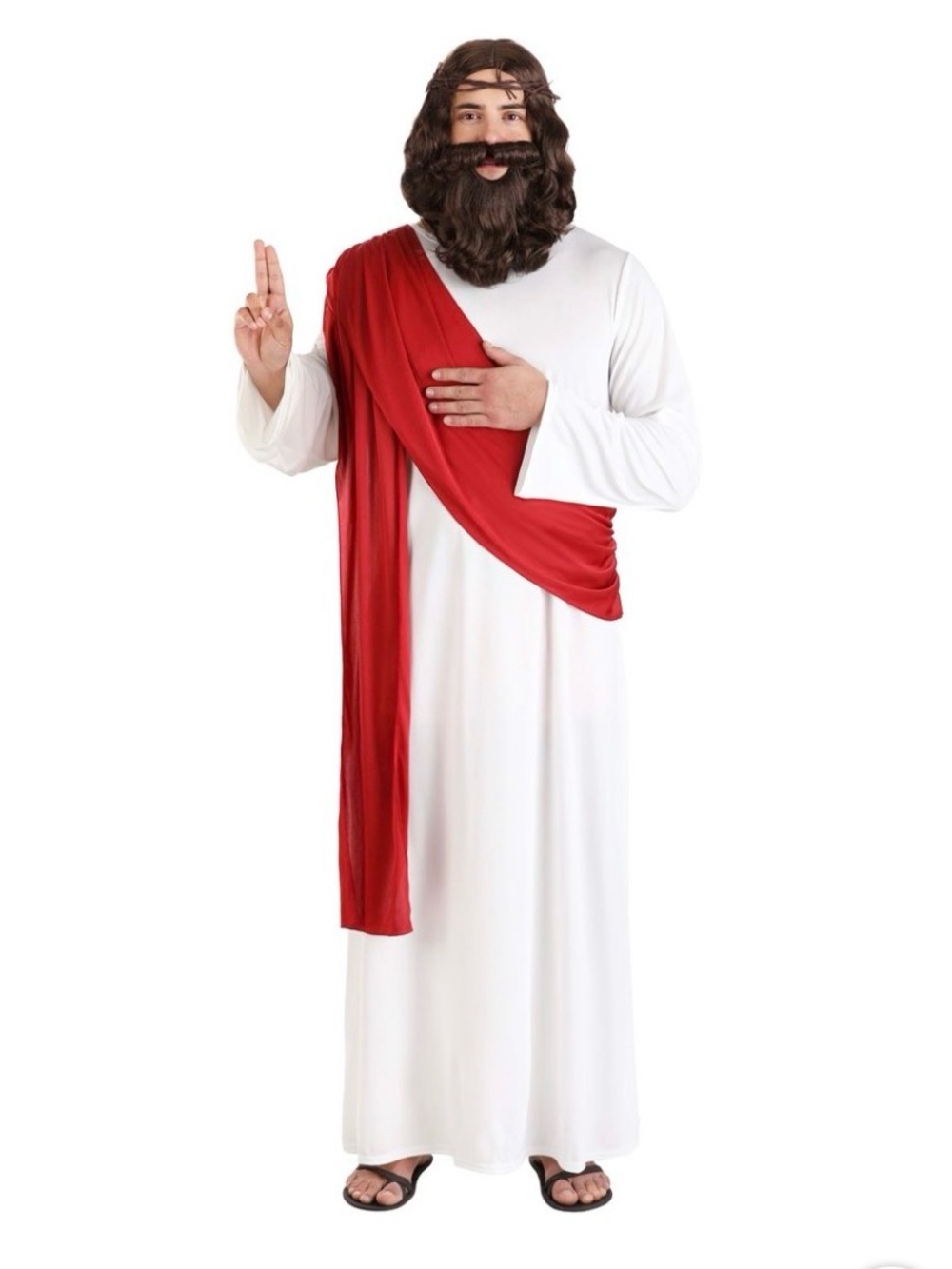 Jesus Deluxe Costume, Men Size XL,: • White & Red Pullover Robe: wig and beard